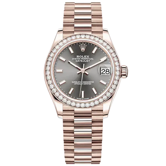 Datejust 31 31mm President Bracelet and 18 CT Everose Gold with Slate Dial Diamond-Set Bezel
