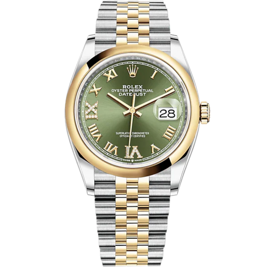 Datejust 36 36mm Oystersteel Jubilee Bracelet and Yellow Gold with Olive-Green Diamond-Set Dial Domed Bezel