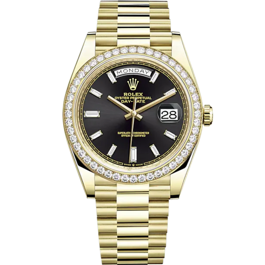 Rolex Day Date Ref. 228348RBR Black Diamond Dial Round Diamond Bezel