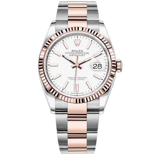 Datejust 36 36mm Oyster Bracelet Oystersteel and Everose Gold with White Dial Fluted Bezel
