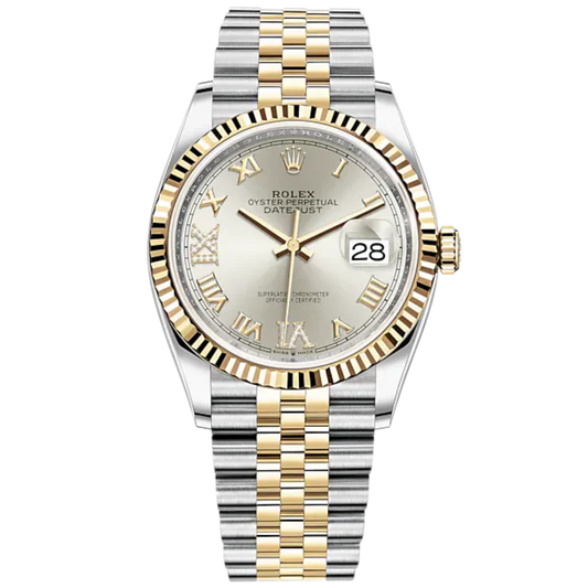 Datejust 36 36mm Oystersteel Jubilee Bracelet and Yellow Gold with Silver Diamond-Set Dial Fluted Bezel
