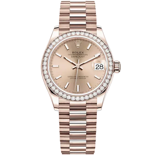 Datejust 31 31mm President Bracelet and 18 CT Everose Gold with Rosé-Colour Dial Diamond-Set Bezel