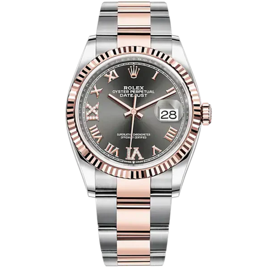 Datejust 36 36mm Oyster Bracelet Oystersteel and Everose Gold with Slate Diamond-Set Dial Fluted Bezel