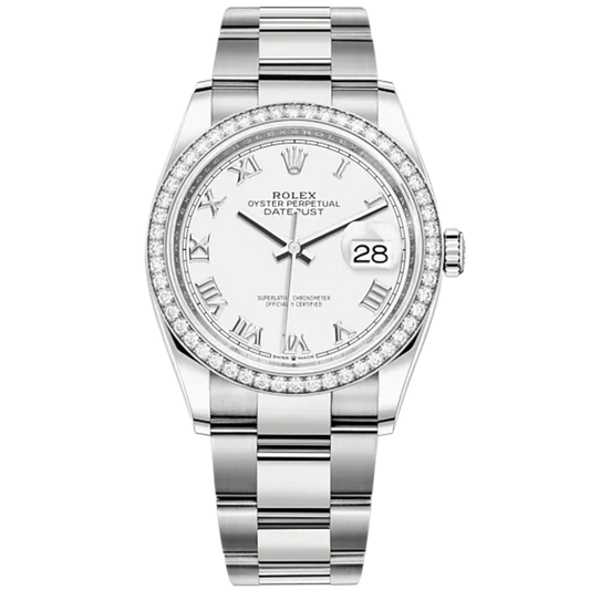 Datejust 36 36mm Oyster Bracelet Oystersteel and White Gold with White Dial Diamond-Set Bezel