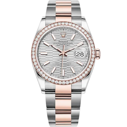 Datejust 36 36mm Oyster Bracelet Oystersteel and Everose Gold with Silver Fluted-Motif Dial Diamond-Set Bezel