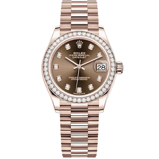 Datejust 31 31mm President Bracelet and 18 CT Everose Gold with Chocolate Diamond-Set Dial Diamond-Set Bezel