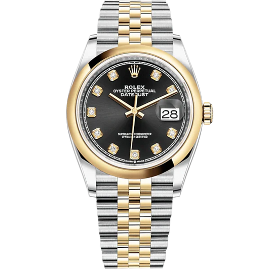 Datejust 36 36mm Oystersteel Jubilee Bracelet and Yellow Gold with Bright Black Diamond-Set Dial Domed Bezel
