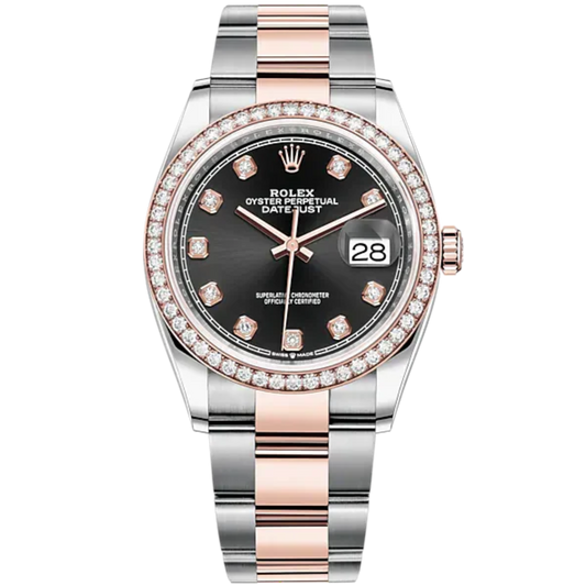Datejust 36 36mm Oyster Bracelet Oystersteel and Everose Gold with Bright Black Diamond-Set Dial Diamond-Set Bezel