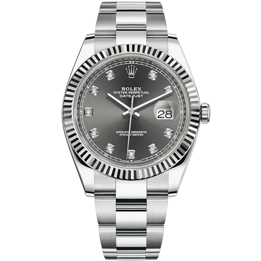 Datejust 41 41mm Oyster Bracelet Oystersteel and White Gold with Slate Diamond-Set Dial Fluted Bezel