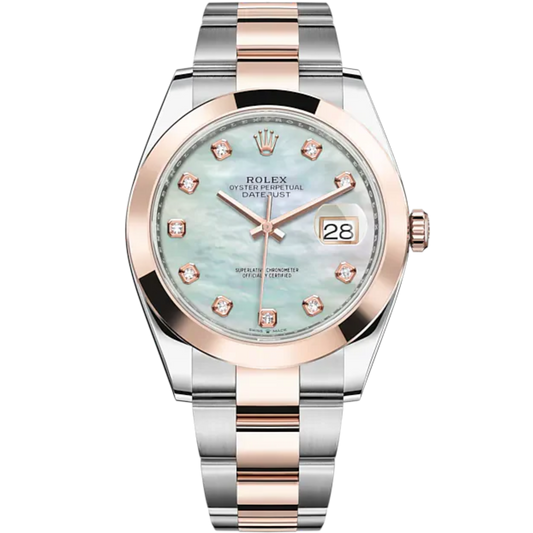 Datejust 41 41mm Oyster Bracelet Oystersteel and Everose Gold with White Mother-Of-Pearl Diamond-Set Dial Everose Gold Bezel