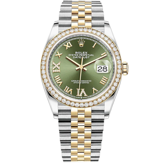 Rolex Datejust Ref. 126283RBR Two Tone YG/SS Green Dial with Diamond 6&9 Markers/Jubilee Bracelet