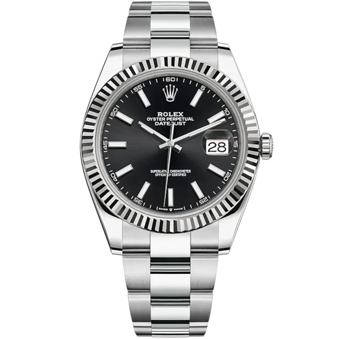 Datejust 41 41mm Oyster Bracelet Oystersteel and White Gold with Bright Black Dial Fluted Bezel