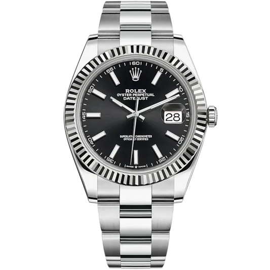 Datejust 41 41mm Oyster Bracelet Oystersteel and White Gold with Bright Black Dial Fluted Bezel