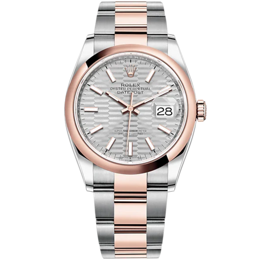 Datejust 36 36mm Oyster Bracelet Oystersteel and Everose Gold with Silver Fluted-Motif Dial Domed Bezel