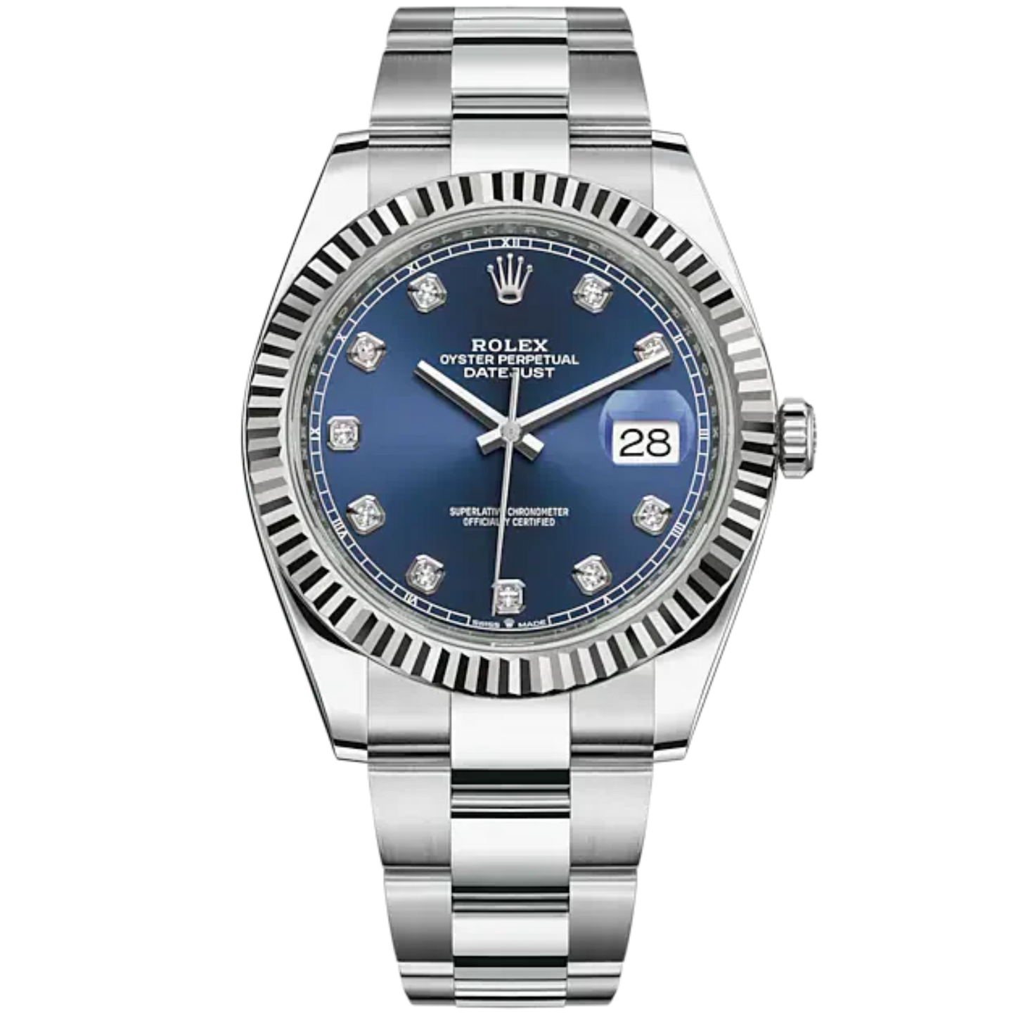 Datejust 41 41mm Oyster Bracelet and White Gold with Bright Blue Diamond-Set Dial Fluted Bezel