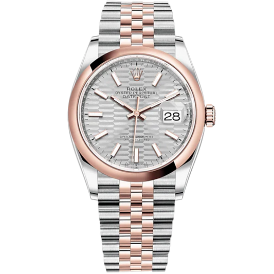 Datejust 36 36mm Oystersteel Jubilee Bracelet and Everose Gold with Silver Dial Fluted-Motif Dial Domed Bezel