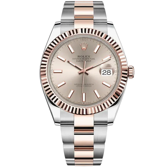 Datejust 41 41mm Oyster Bracelet Oystersteel and Everose Gold with Sundust Dial Fluted Bezel
