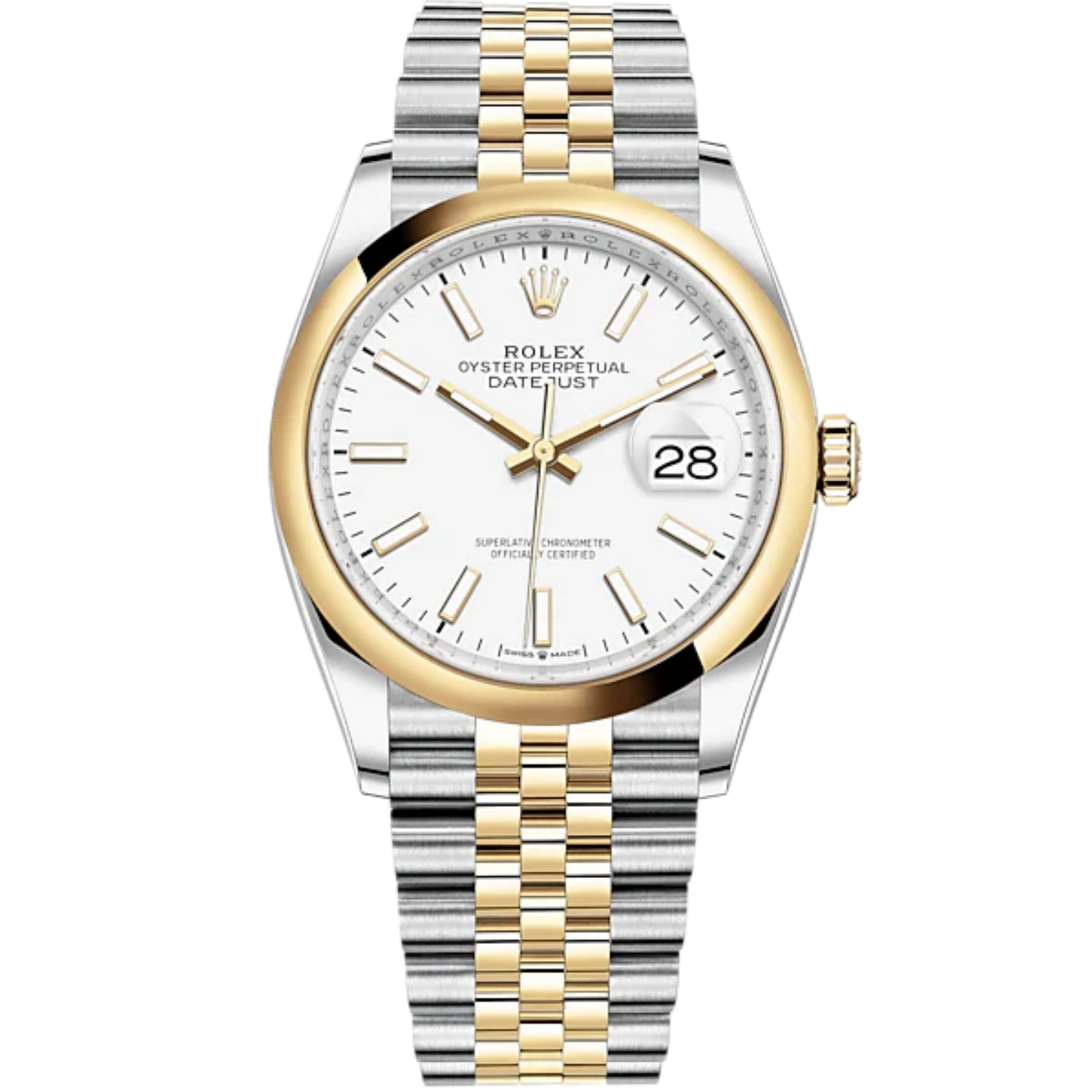 Datejust 36 36mm Oystersteel Jubilee Bracelet and Yellow Gold with White Dial Domed Bezel
