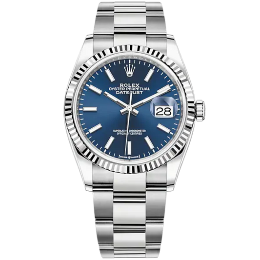 Rolex Datejust Ref. 126234 36mm Oyster Bracelet White Gold with Blue Stick Dial