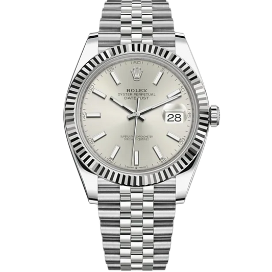 Datejust 41 41mm Jubilee Bracelet Oystersteel and White Gold with Silver Dial Fluted Bezel