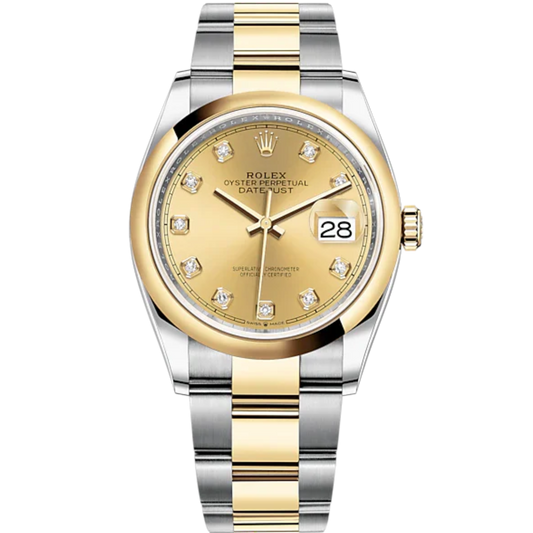 Datejust 36 36mm Oyster Bracelet Oystersteel and Yellow Gold with Champagne-Colour Dial Diamond-Set Bezel