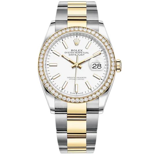Datejust 36 36mm Oyster Bracelet Oystersteel and Yellow Gold with White Dial Diamond-Set Bezel
