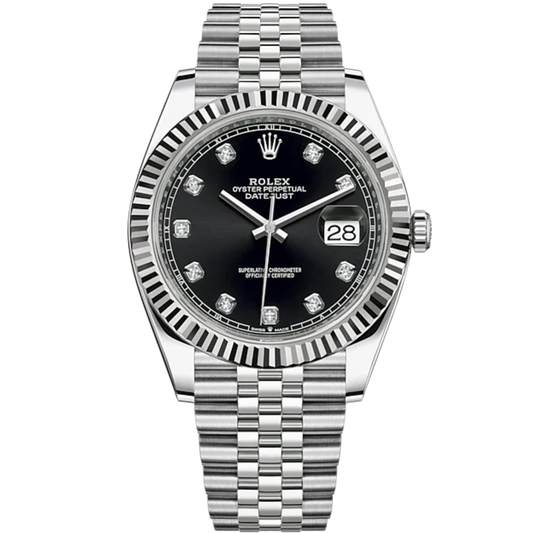 Datejust 41 41mm Jubilee Bracelet Oystersteel and White Gold with Bright Black Diamond-Set Dial Fluted Bezel