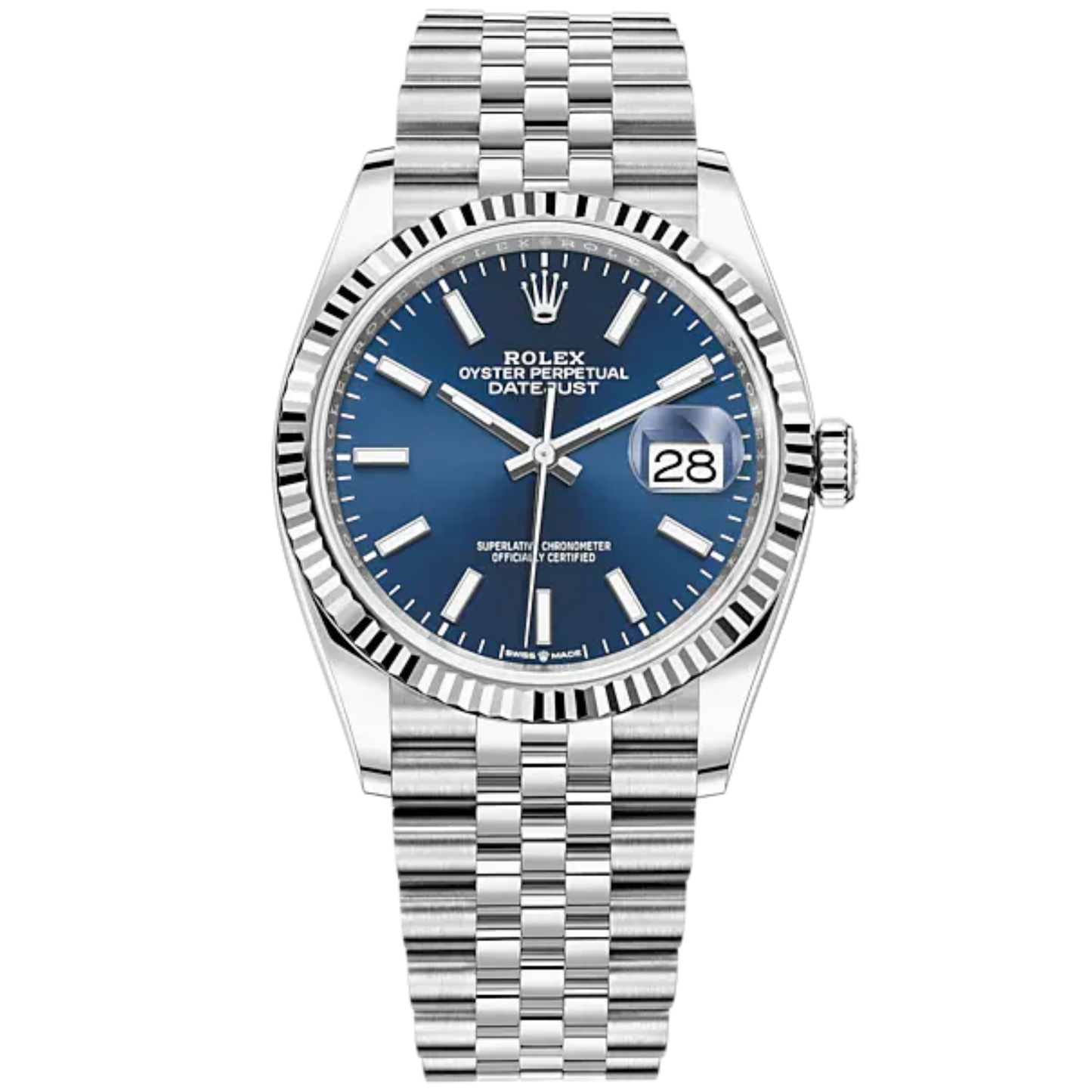 Datejust 36 36mm Oystersteel Jubilee Bracelet and White Gold with Bright Blue Dial Fluted Bezel