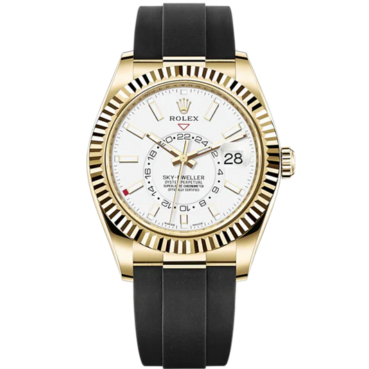 Sky-Dweller 42mm Oysterflex Bracelet and 18 CT Yellow Gold with Intense White Dial Fluted Bezel