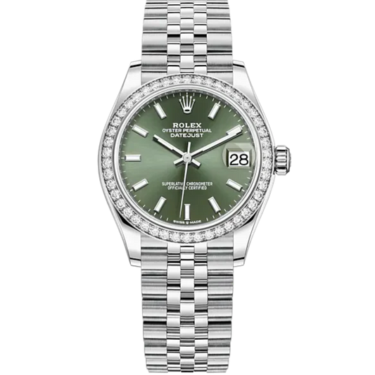 Datejust 31 31mm Jubilee Bracelet Oystersteel and White Gold with Mint Green Dial Diamond-Set Bezel