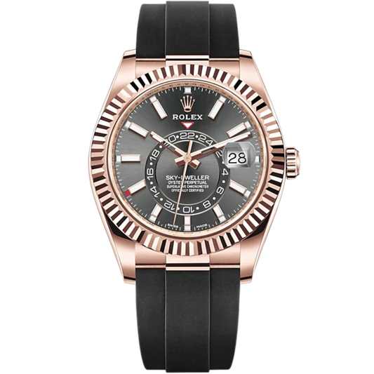 Sky-Dweller 42mm Oysterflex Bracelet and 18 CT Everose Gold with Slate Dial Fluted Bezel
