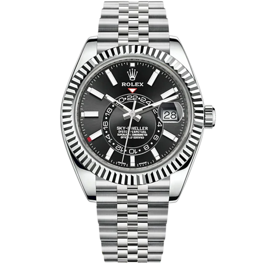 Sky-Dweller 42mm Jubilee Bracelet Oystersteel and White Gold with Bright Black Fluted Bezel