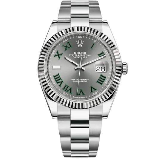 Datejust 41 41mm Oyster Bracelet Oystersteel and White Gold with Slate Roman Dial Fluted Bezel