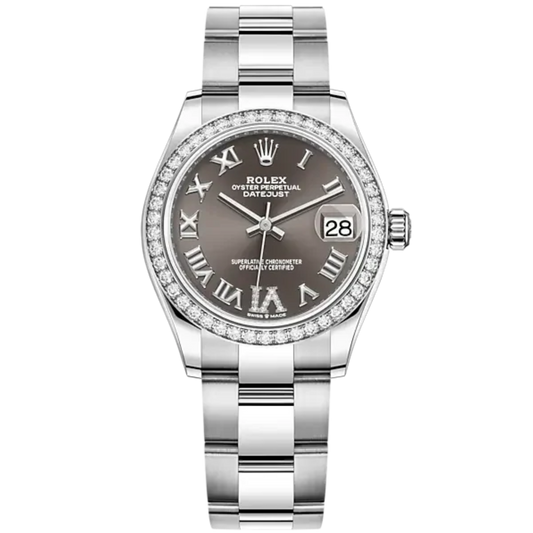 Datejust 31 31mm Oyster Bracelet Oystersteel and White Gold with Dark Grey Diamond Dial Diamond-Set Bezel