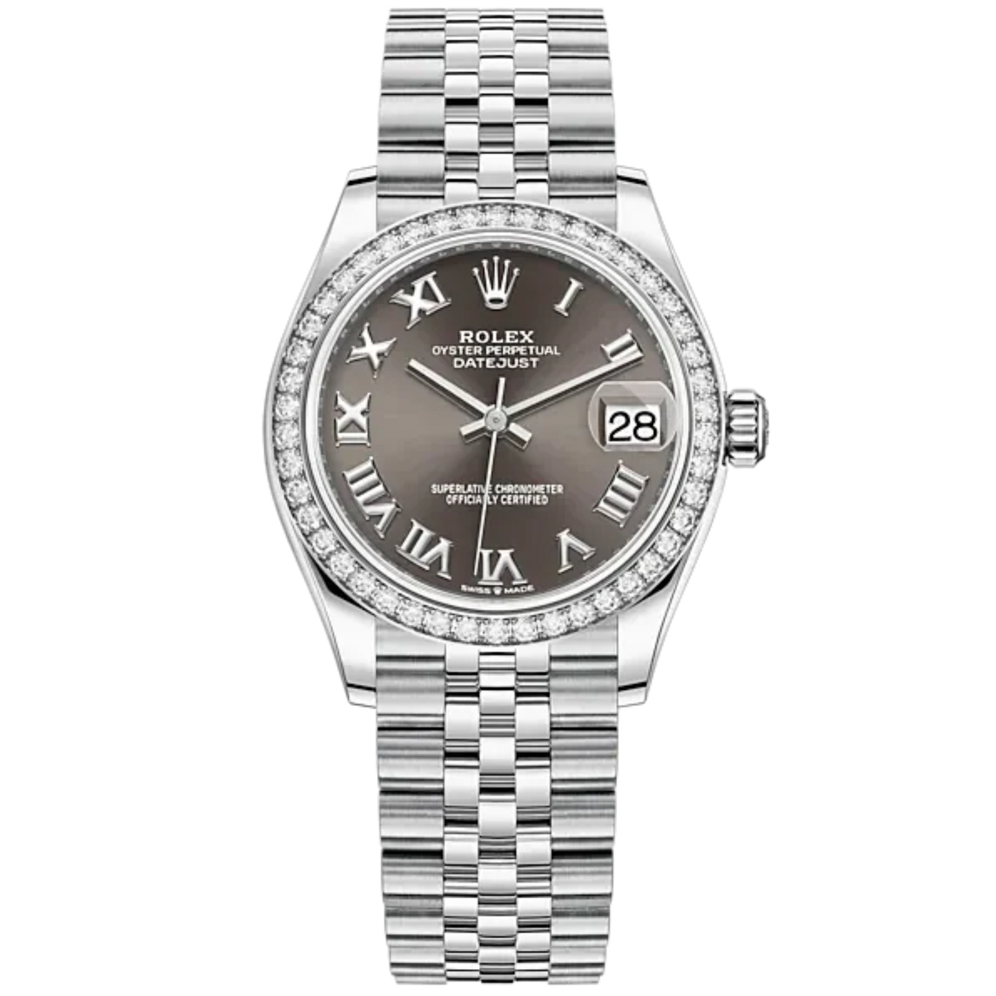 Datejust 31 31mm Jubilee Bracelet Oystersteel and White Gold with Dark Grey Roman Dial Diamond-Set Bezel
