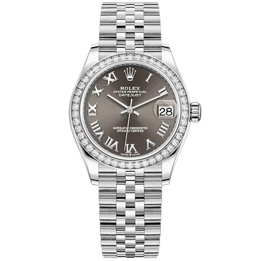 Datejust 31 31mm Jubilee Bracelet Oystersteel and White Gold with Dark Grey Roman Dial Diamond-Set Bezel