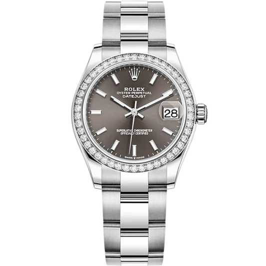 Datejust 31 31mm Oyster Bracelet Oystersteel and White Gold with Dark Grey Dial Diamond-Set Bezel