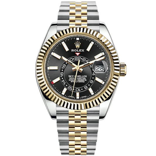 Sky-Dweller 42mm Jubilee Bracelet Oystersteel and Yellow Gold with Bright Black Dial Fluted Bezel