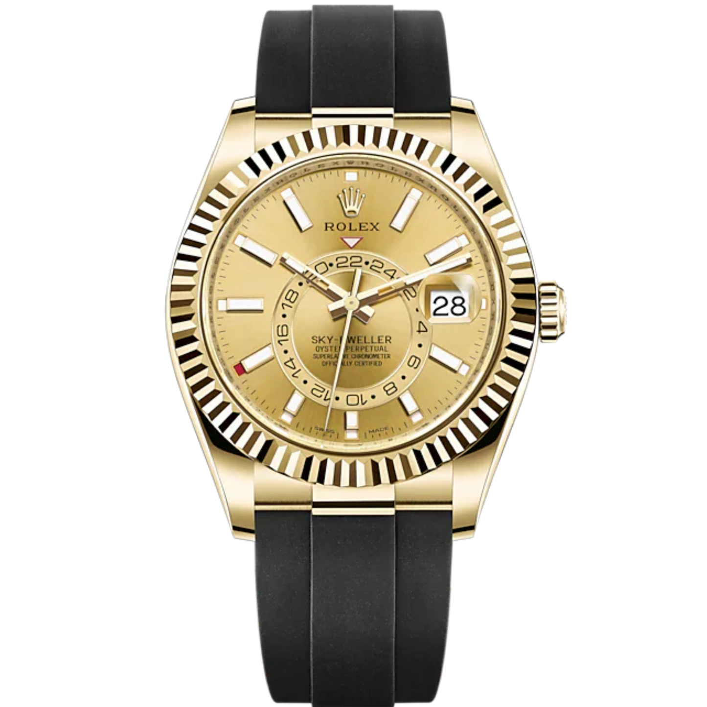Sky-Dweller 42mm Oysterflex Bracelet and 18 CT Yellow Gold with Champagne-Colour Dial Fluted Bezel