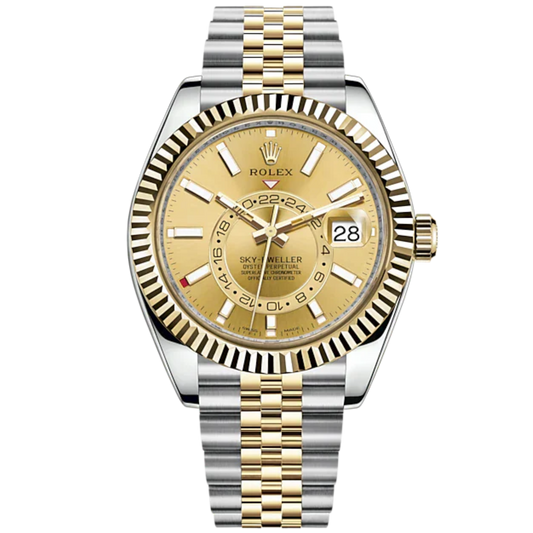 Sky-Dweller 42mm Jubilee Bracelet Oystersteel and Yellow Gold with Champagne-Colour Dial Fluted Bezel