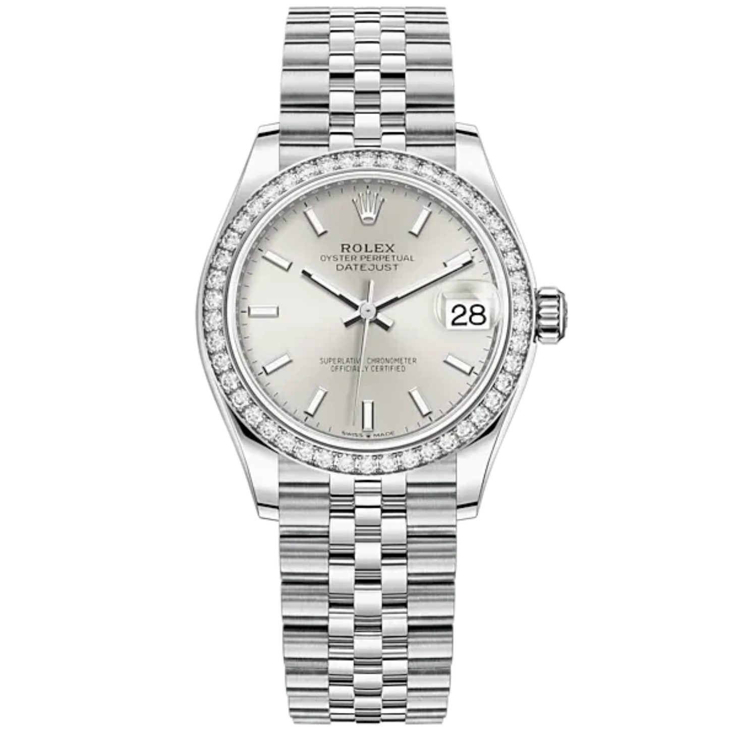 Datejust 31 31mm Jubilee Bracelet Oystersteel and White Gold with Silver Dial Diamond-Set Bezel