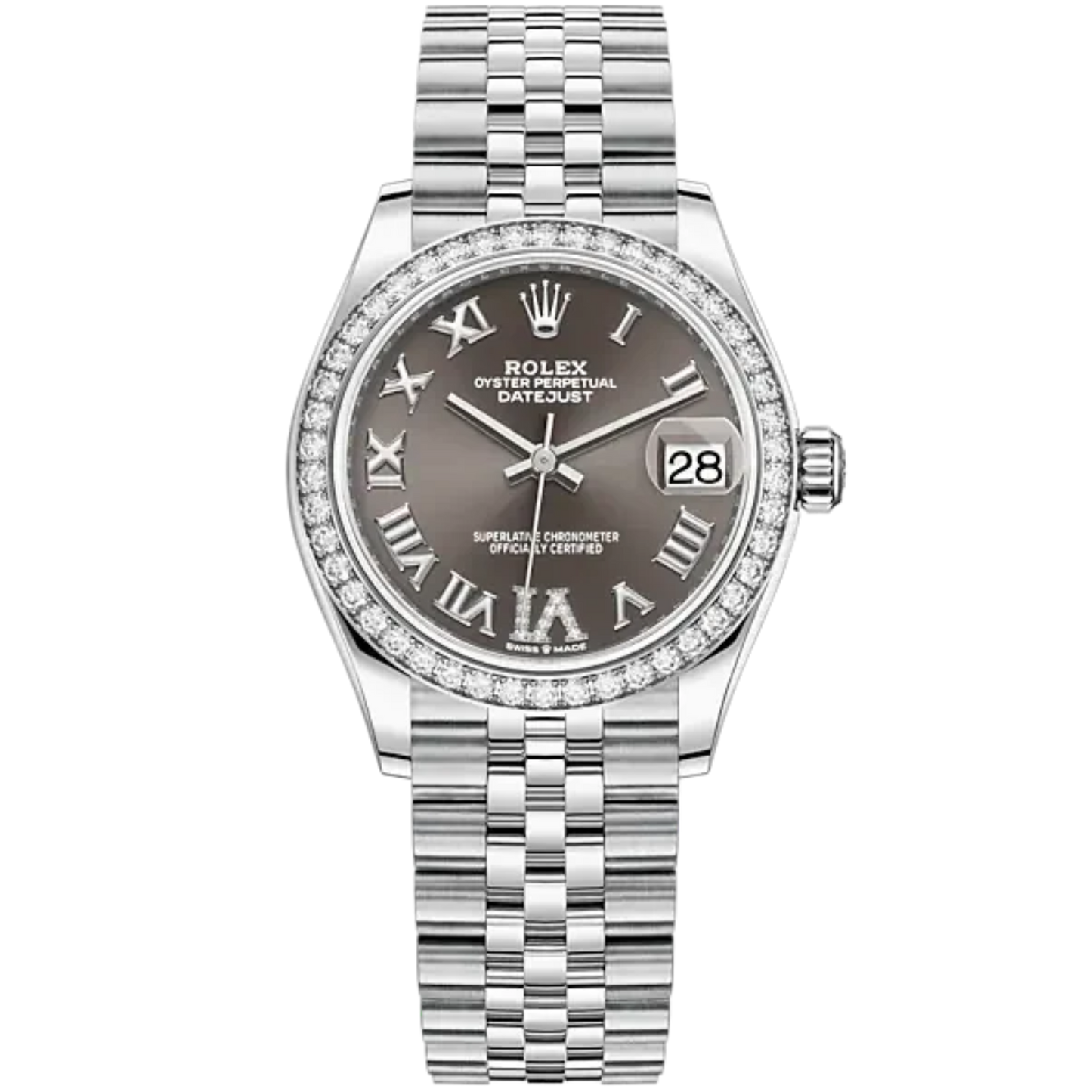 Datejust 31 31mm Jubilee Bracelet Oystersteel and White Gold with Dark Grey Diamond Dial Diamond-Set Bezel