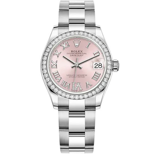 Datejust 31 31mm Oyster Bracelet Oystersteel and White Gold with Pink Diamond Dial Diamond-Set Bezel