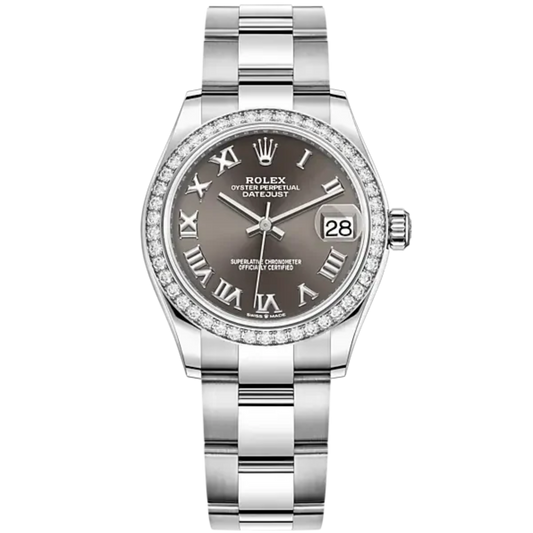 Datejust 31 31mm Oyster Bracelet Oystersteel and White Gold with Dark Grey Dial Daimond-Set Bezel
