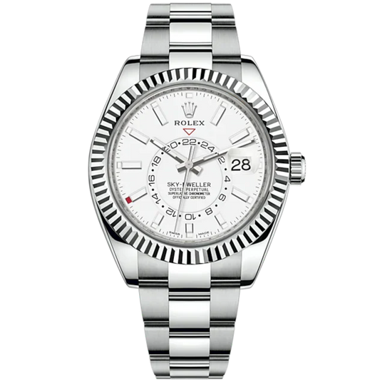 Sky-Dweller 42mm Oyster Bracelet Oystersteel and White Gold with Intense White Dial Fluted Bezel