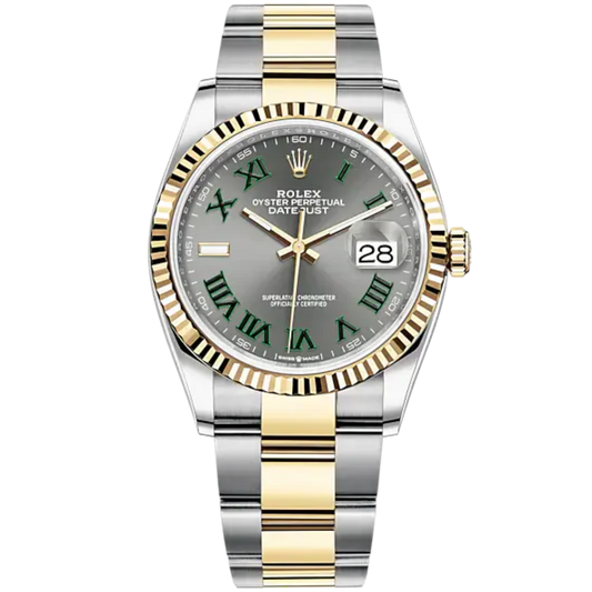 Datejust 36 36mm Oyster Bracelet Oystersteel and Yellow Gold with Slate Dial Fluted Bezel