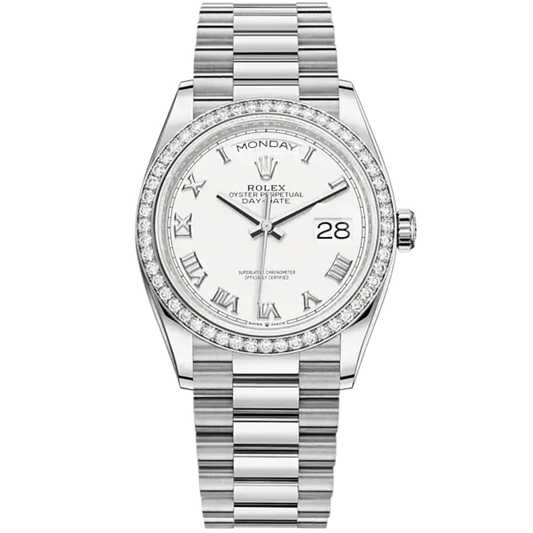 Day-Date 36 36mm President Bracelet and Platinum with White Dial and Diamond-Set Bezel