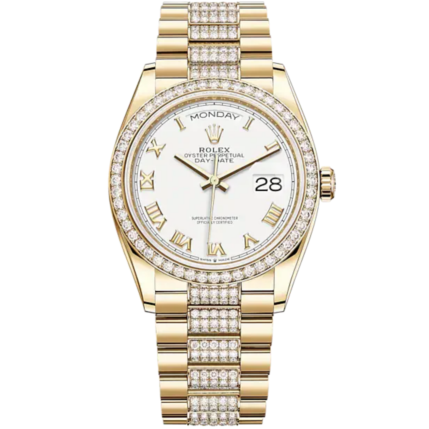 Day-Date 36 36mm President Bracelet and 18 KT Yellow Gold with White Dial Diamond-Set Bezel