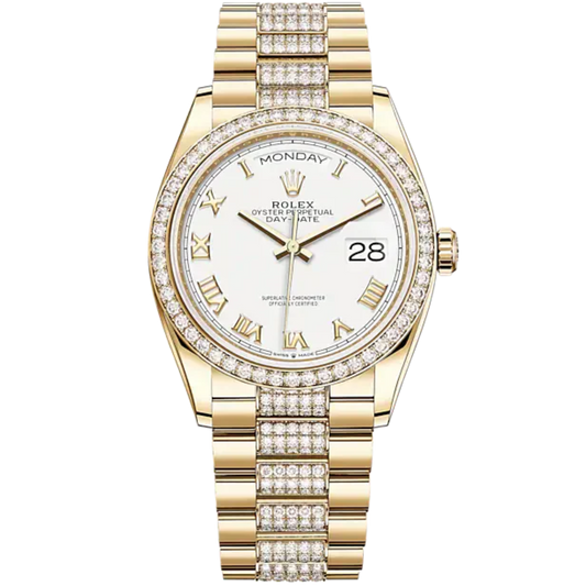 Day-Date 36 36mm President Bracelet and 18 KT Yellow Gold with White Dial Diamond-Set Bezel