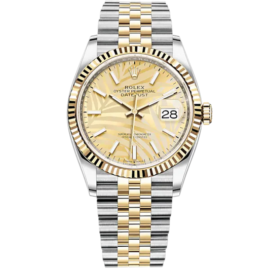 Datejust 36 36mm Oystersteel Jubilee Bracelet and Yellow Gold with Golden Dial Fluted-Motif Dial Fluted Bezel